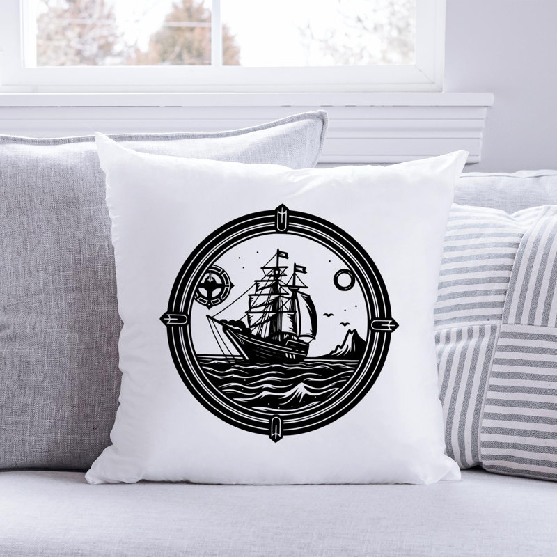 Nautical Sea Life_433 - Coussin décoratif en polyester, H 18 po x l 18 po
