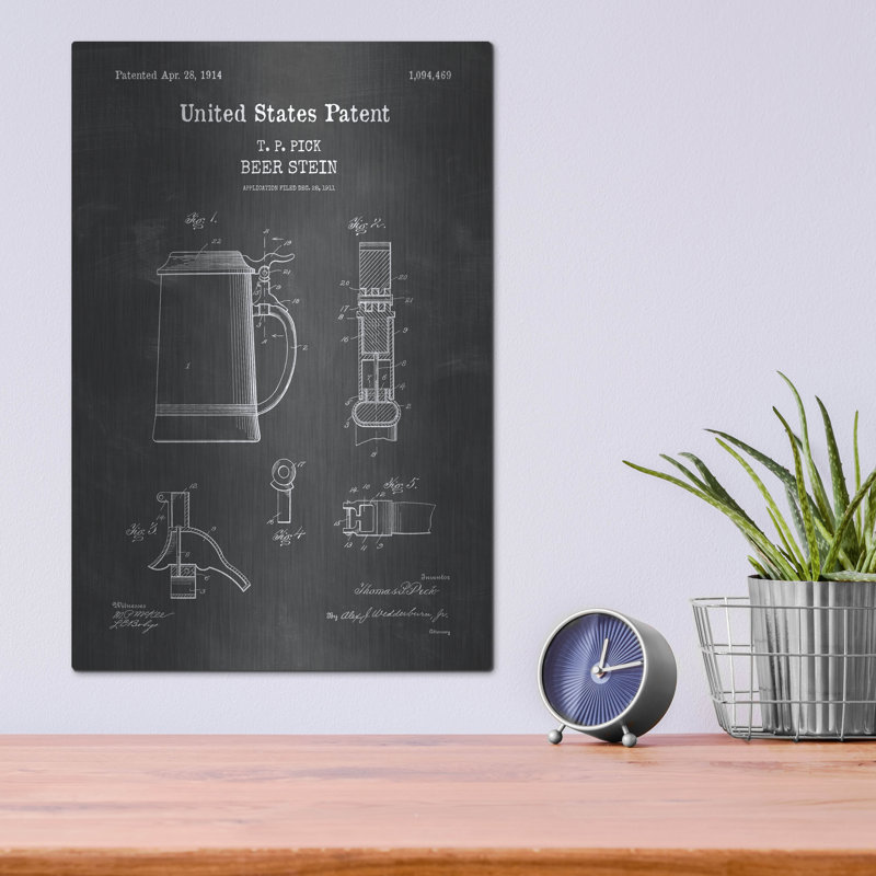 «Beer Stein Blueprint Vernis Tableau», par Patents, H 16 po x l 12 po