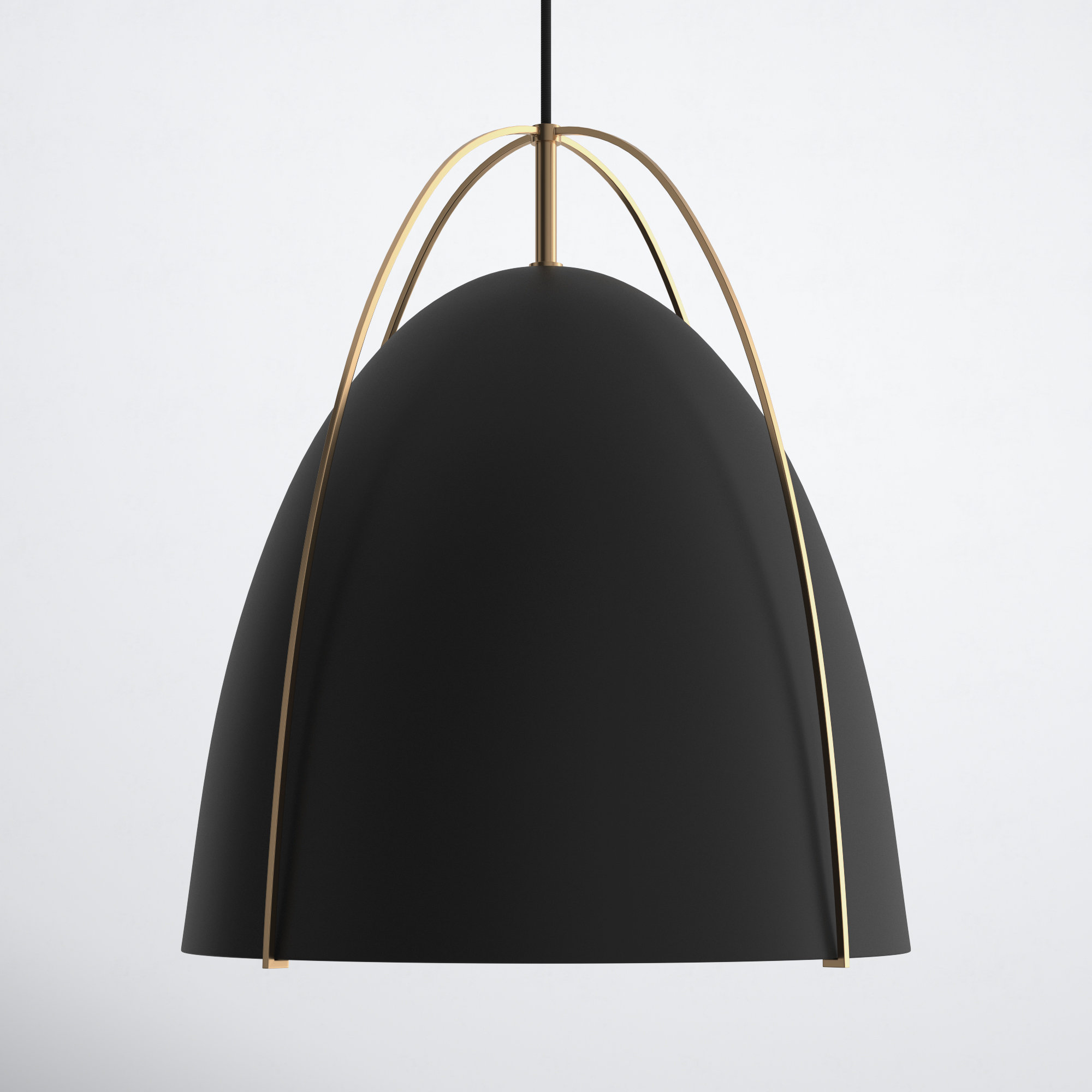Nikki Single Light Metal Steel Dimmable Pendant, Black, 19.13" H x 15.38" W x 15.38" D, Satin Brass