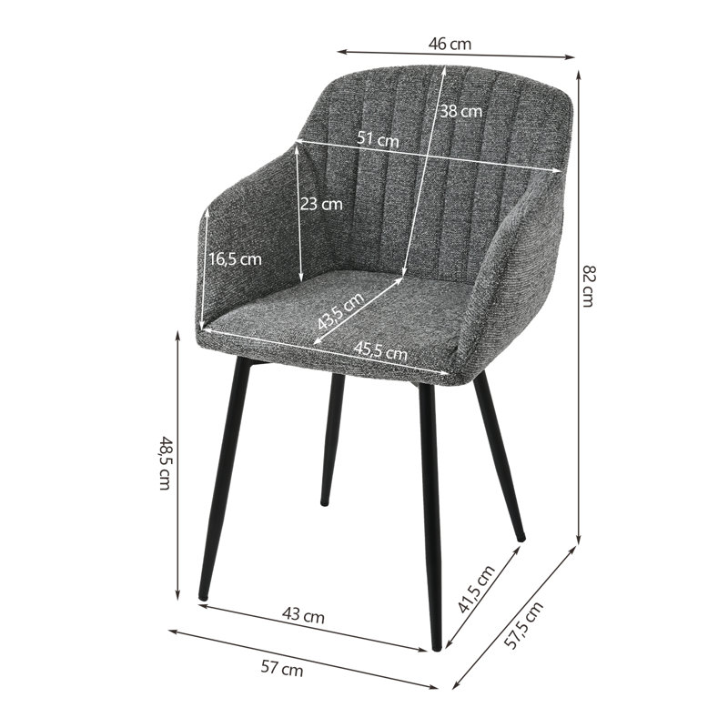 Ohio Modern Upholstered Dining Chairs with Metal Legs, 4, Grey Chenille