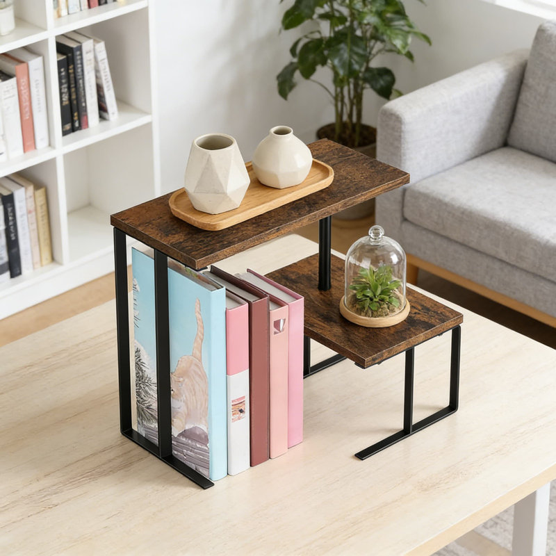 Organisateur de bureau avec tablettes réglables, bibliothèque de bureau à 2 niveaux et support à épices pour bureau à domicile