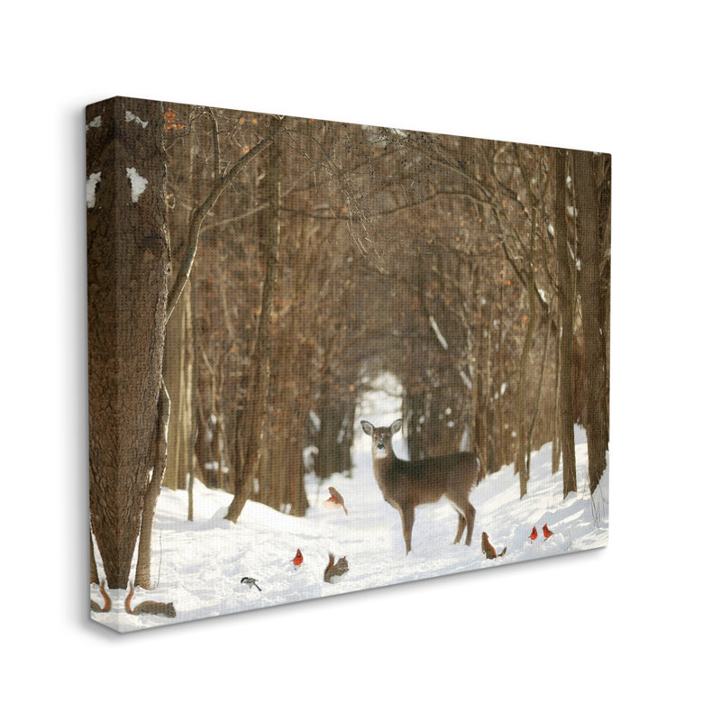 «Wild Forest Animals Rassembled parmi Snowy Trees» par Carrie Ann Grippo-Pike - photographie sur toile tendue, Toile tendue
