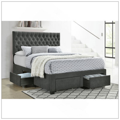 Newport Grey Upholstered Full Storage Panel Bed