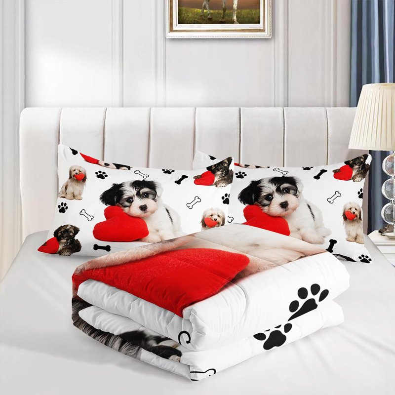 Ensemble d'édredon Cute Puppy Dog Lover, ensemble de literie adorable avec 2 taies d'oreiller, literie douce et lavable à la machine, édredon toutes saisons pour le décor de la chambre