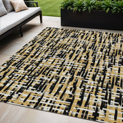 Tapis intérieur noir lavable abstrait 5 pi x 8 pi HomeRoots