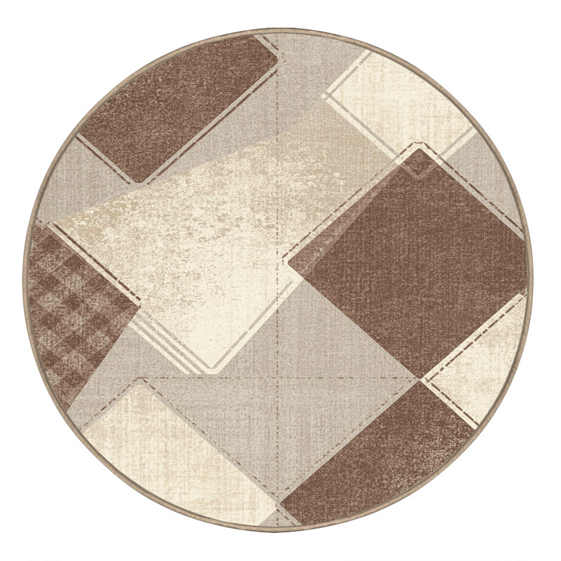 Machine Washable Bemott Preppy Checkered Rug in Brown – Beige Binding, 3' Round