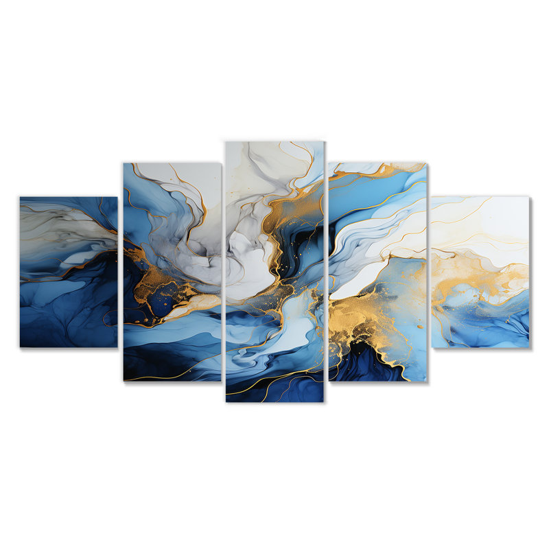 Océan, coucher de soleil et rêves - vagues, art mural sur toile, 5 pièces, H 32 po x l 60 po