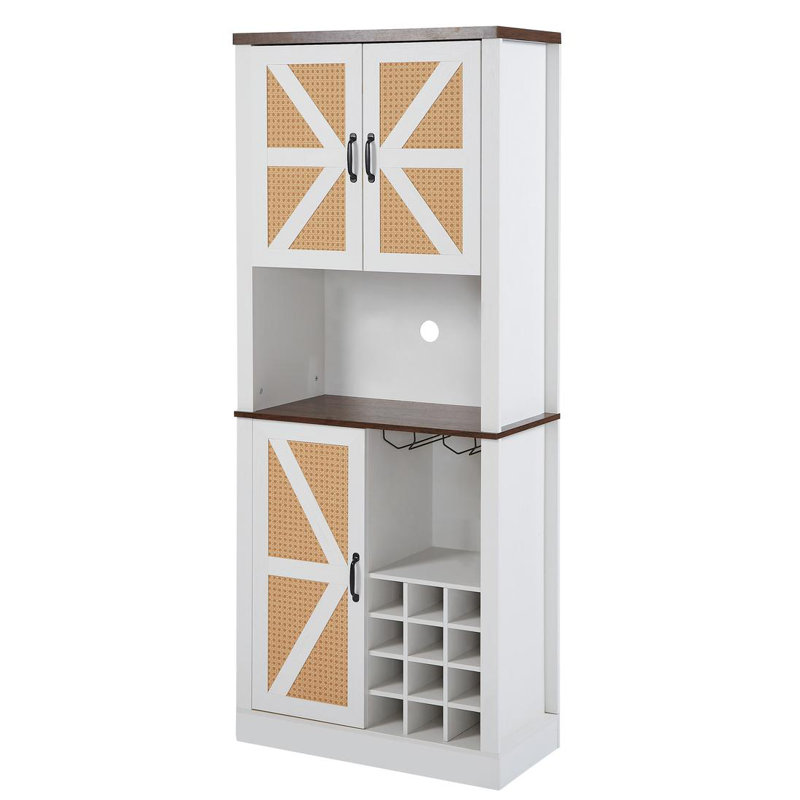 Bar Cabinet, White/Walnut