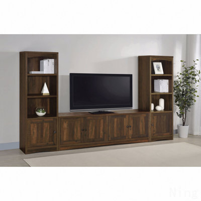 Meuble télé foncé en bois d'ingénierie à 4 portes en pin d'ingénierie, meuble multimédia en bois d'ingénierie rustique pour la maison