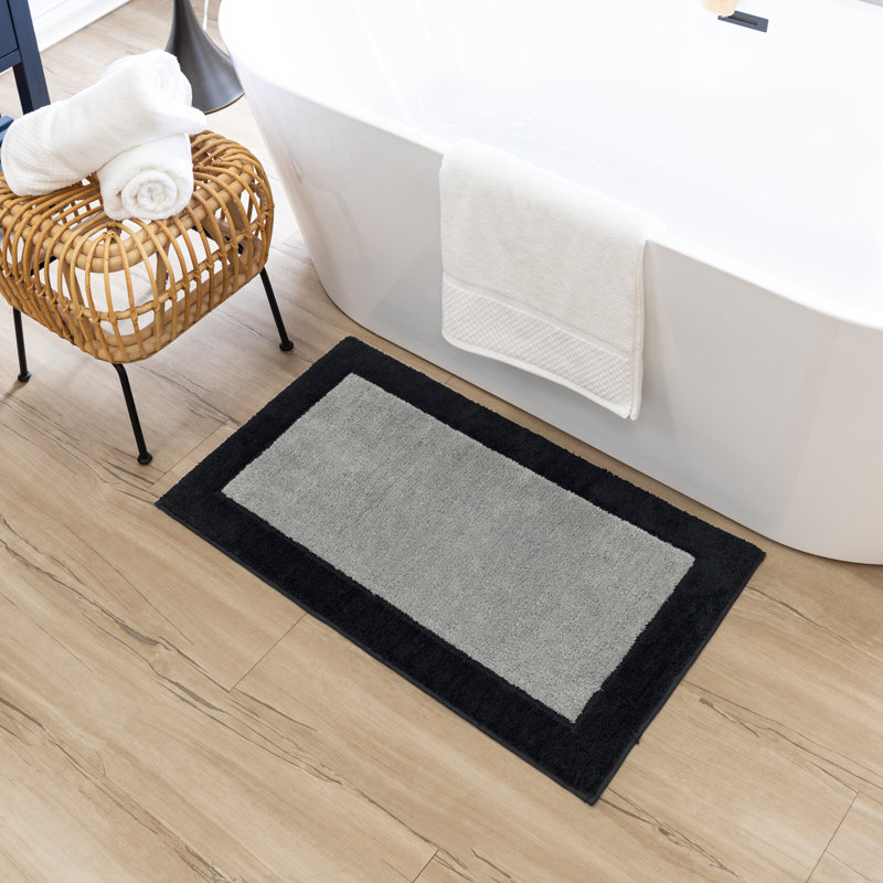 Counterpoint Casual Geometric Knitted Machine Washable Bath Mat, Black/Pewter, 20" W x 34" L