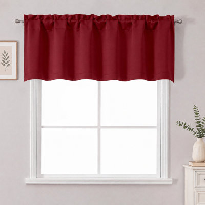 Red Valance for Window, Red Small Kitchen Curtain for Bedroom Living Room, Rod Pocket Privacy Short Window Treatment Valance RV Bunk Panel, 60Wx18L