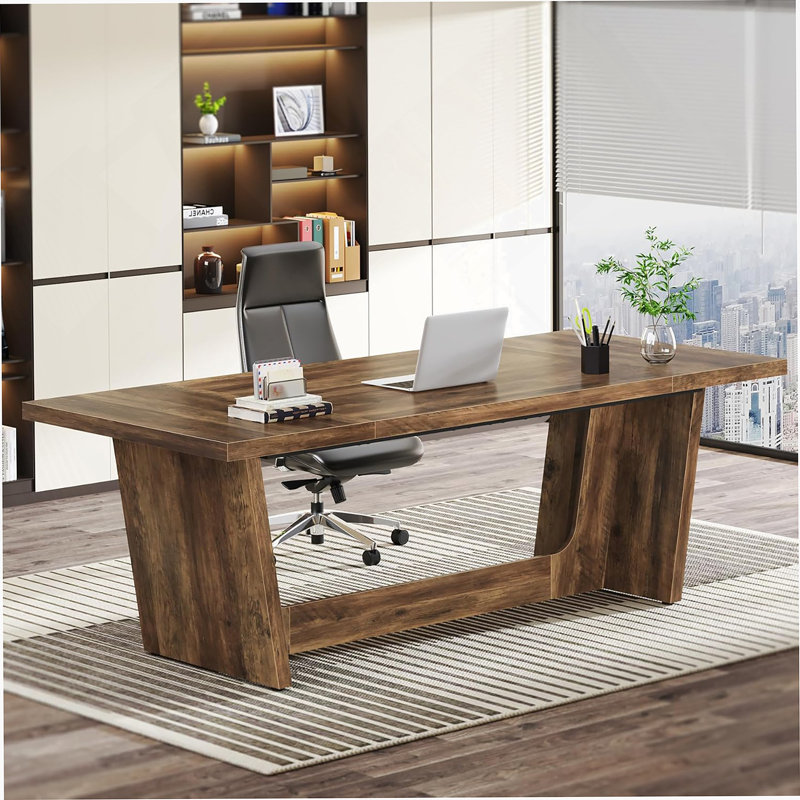 Bureau de direction 71 "pour bureau à domicile - Table d'ordinateur industrielle en bois rustique avec piédestal en bois massif, grand poste d'écriture pour bureau ou bureau