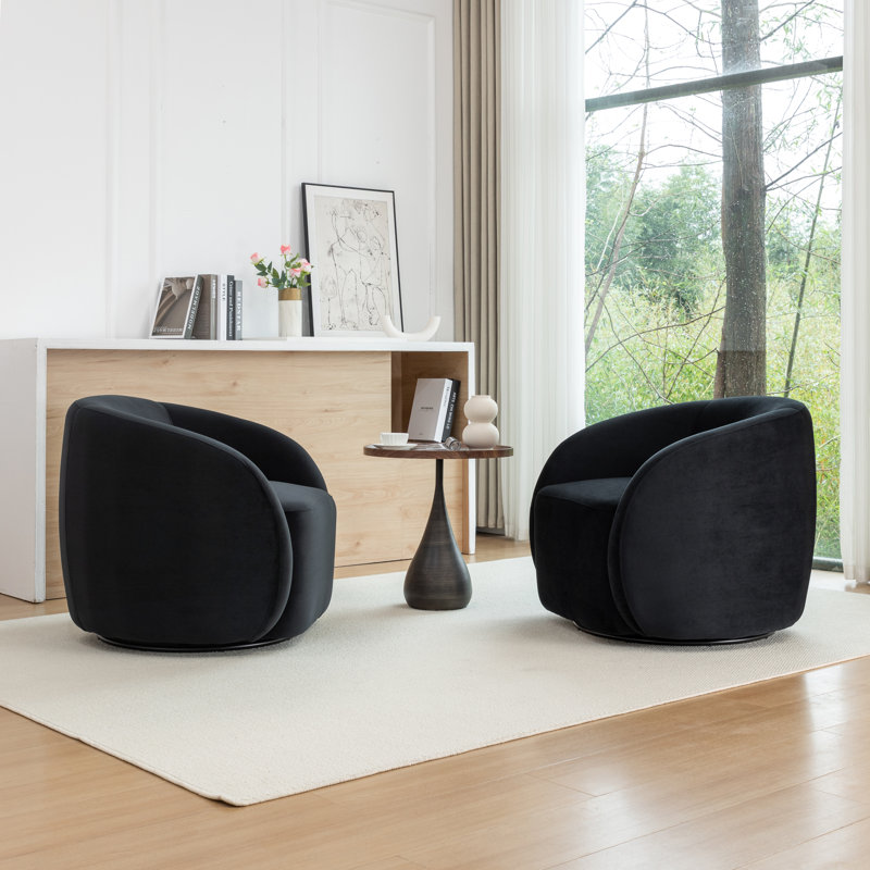 Arrun Velvet Swivel Barrel Chair, Black