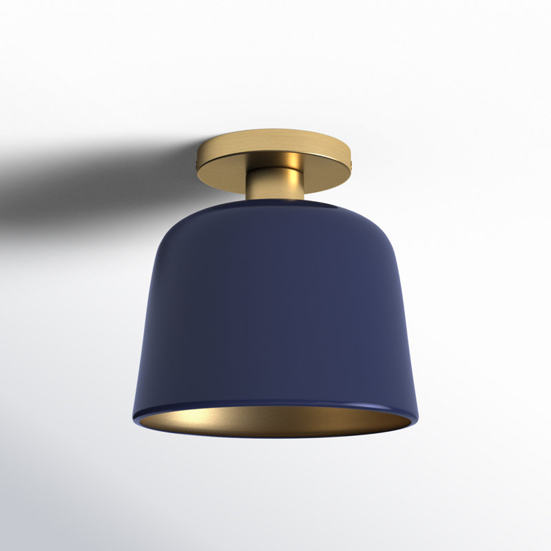 Che 1-Light Dimmable Metal Semi Flush Mount, Natural Brass, Blue