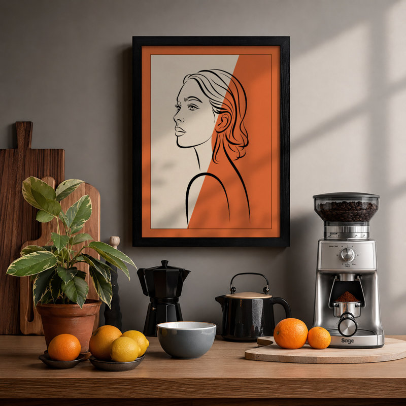 Woman in Profile Mid-Century - Framed Print, A4 - 29.7 x 21.0 cm, Black
