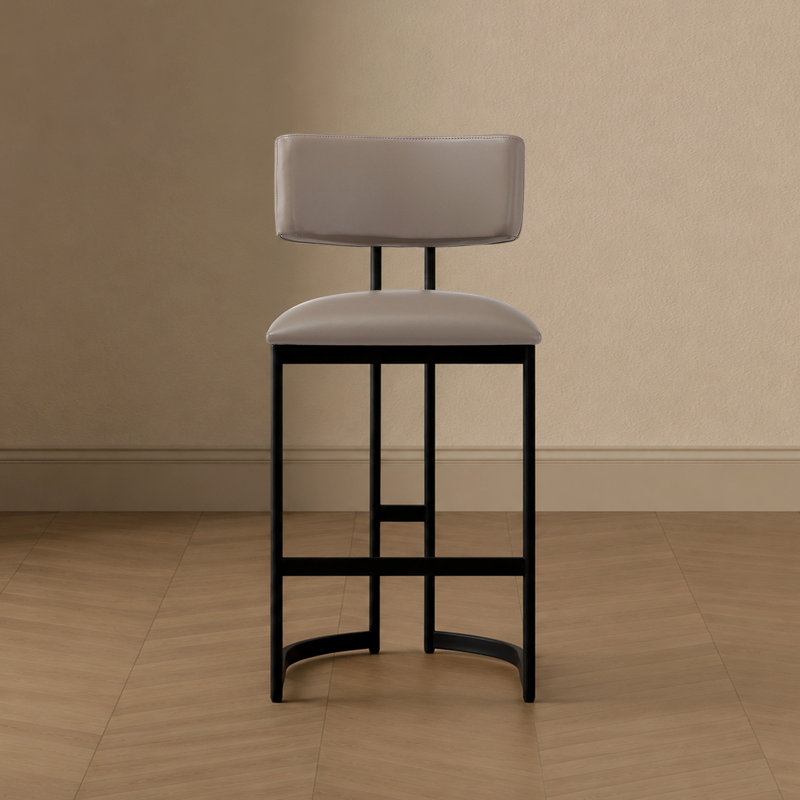 Tabouret de comptoir en cuir Juno, Taupe, Tabouret de comptoir (siège d'une hauteur de 27 p
