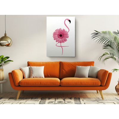 Pink Flamingo and Pink Flower Canvas Print