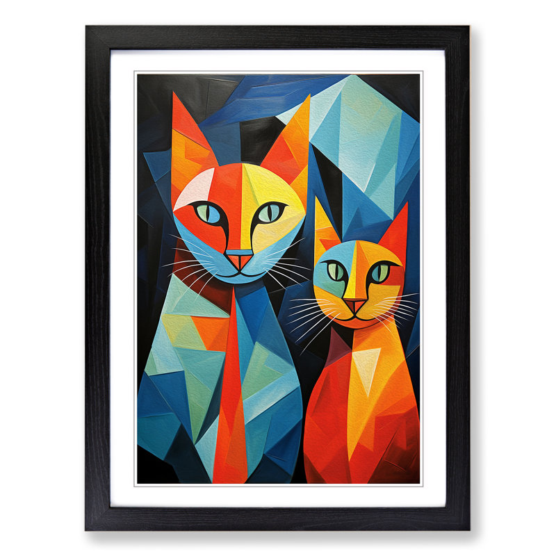 Egyptian Cat Cubism No.2 - Single Picture Frame Print on Wood, 46" H x 34" W x 2" D, Black