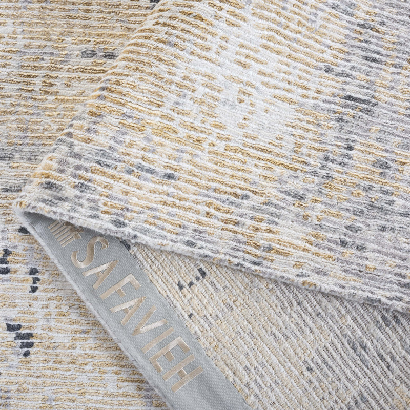 Tapis abstrait en viscose / coton / lin / laine noué à la main Tiffany or / argent, Rectangle 6 pi x 9 pi