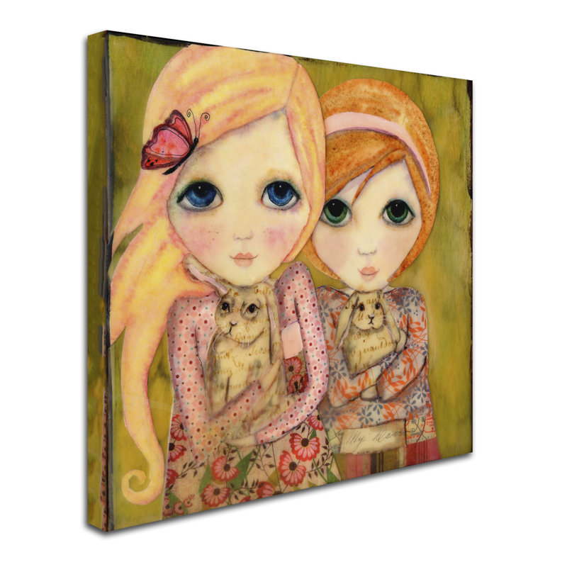 «Big Eyed Girl Snuggle Bunnies» de Berkley, reproduction sur toile tendue, H 35 po x l 35 po x P 2 po