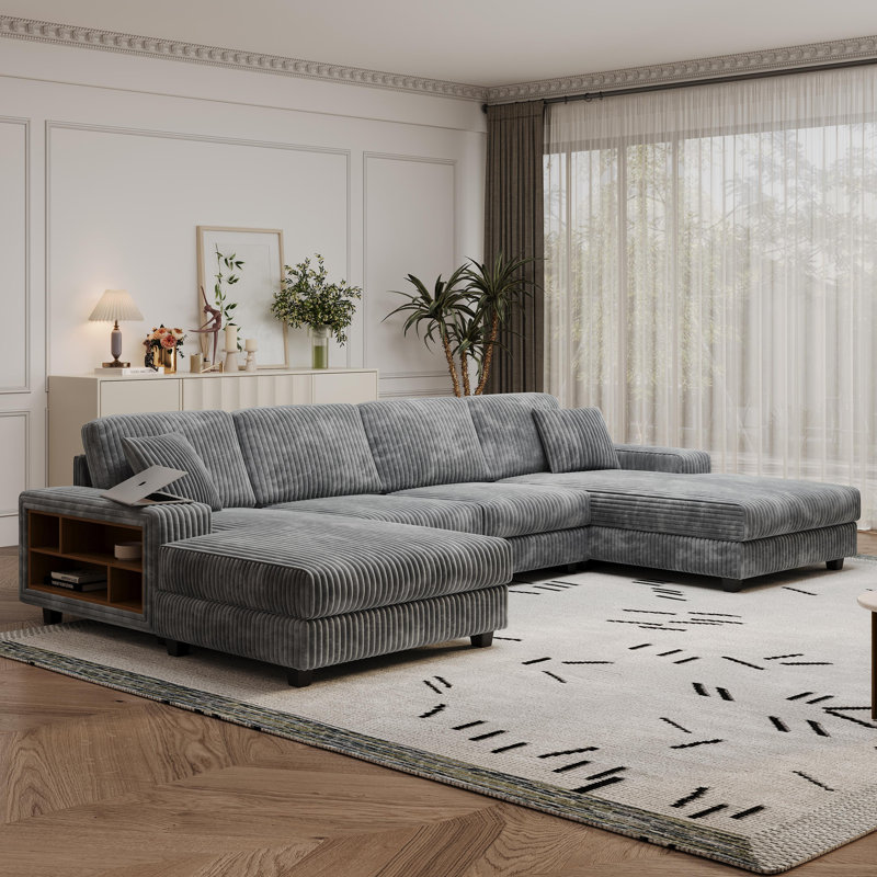 Canapé convertible en forme de U, Gris foncé