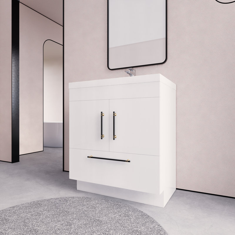 Meuble-lavabo sur pied Maplesville, Blanc