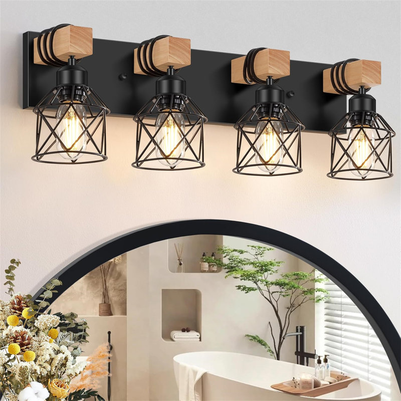 Dimmable Vanity Light, 4 Lights, Black