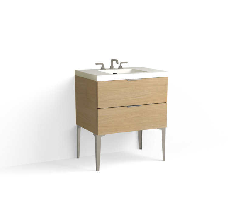 Avila 30" W Freestanding Single Bathroom Vanity with Dean Leg, Gloss White/8" Widespread, Biondo, Satin Nickel