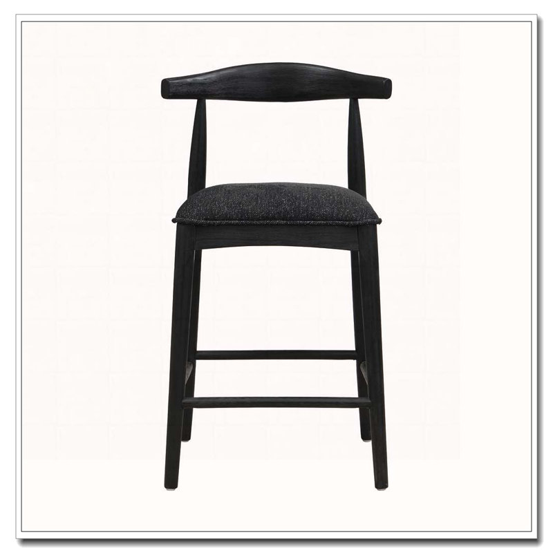 Tabouret de bar en bois, Siège noir / structure noire, Tabouret de comptoir (siège d'une hauteur de 26,5