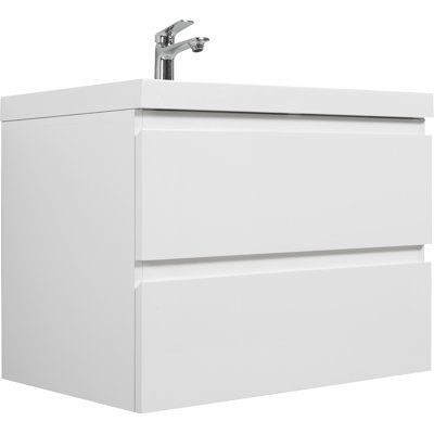 Meuble-lavabo flottant 30 po pour salle de bain, lavabo en résine, tiroirs à fermeture en douceur. Blanc brillant 24v11-30gw. Meuble de salle de bain contemporain