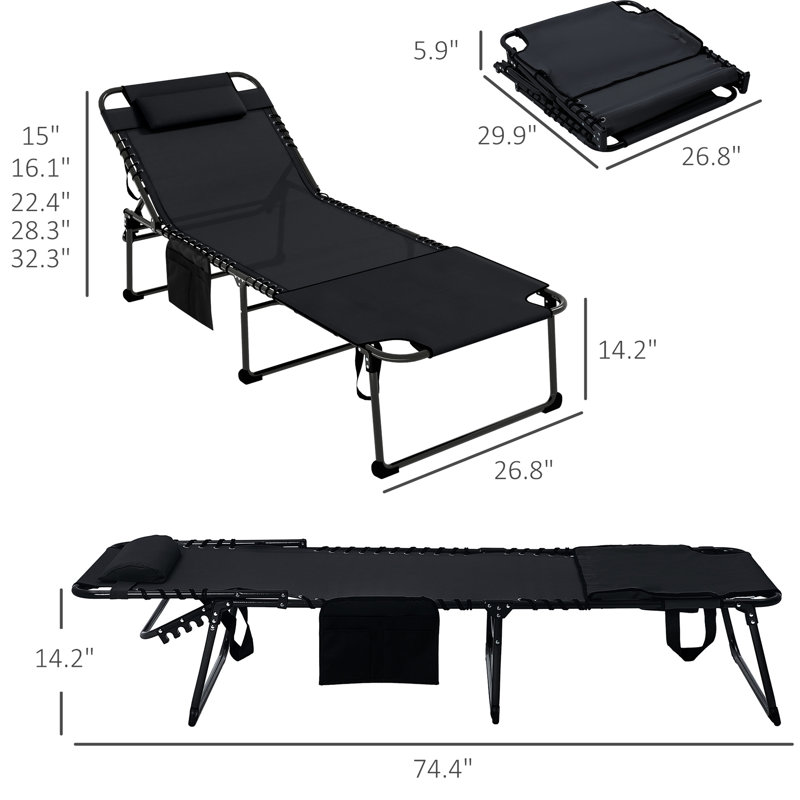Folding Yard Relax Chair, 5 Adjustable Angles, Breathable Mesh, & Pocket, Strong Frame, Black For Outdoor, Patio Lounge 5 , Side Foldable, Outdoor Use