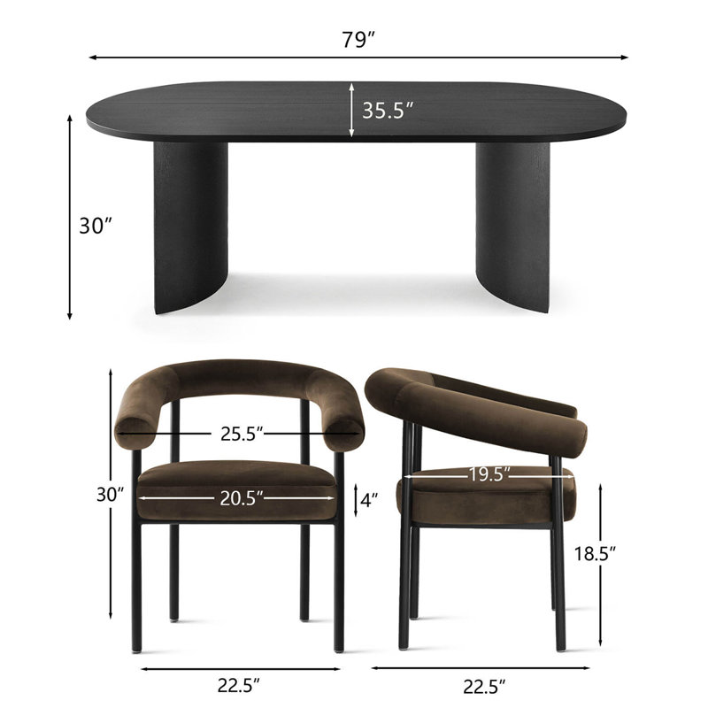 35.5'' W X 79'' L Restaurant Dining Set, Chocolate Brown