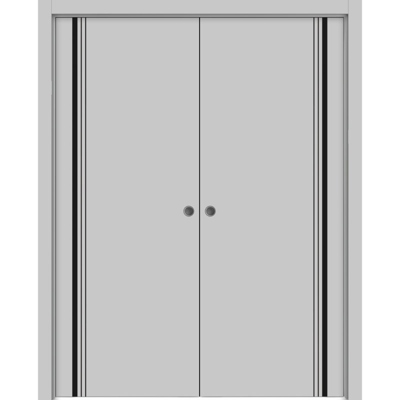 Portes françaises en bois massif massif, Gris mat, 60 po x 84 po