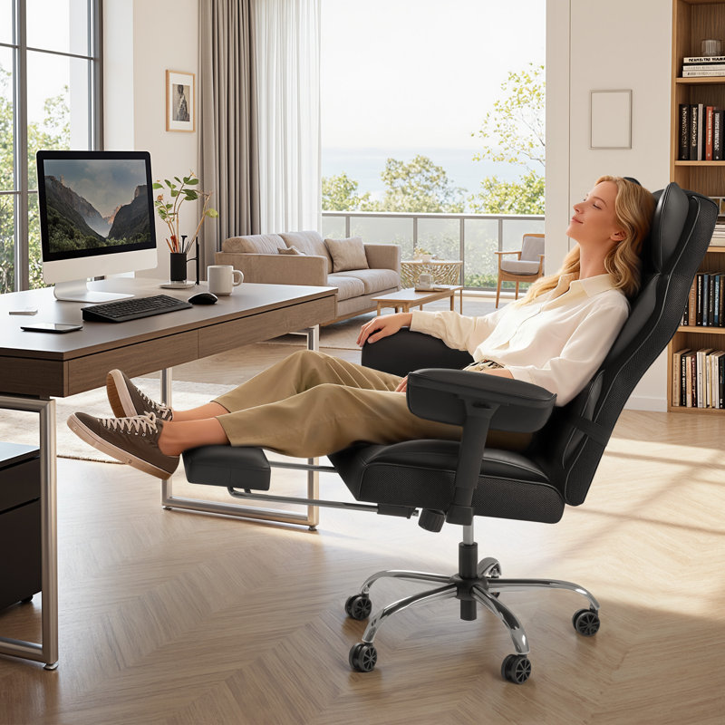 Fauteuil de direction à haut dossier avec repose-pieds et soutien lombaire Big & Tall Style, Noir, noir, noir, noir