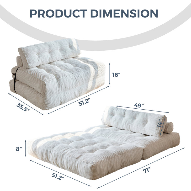 Boneless 8" Futon mattress, Folding Sofa Bed, Beige, Double