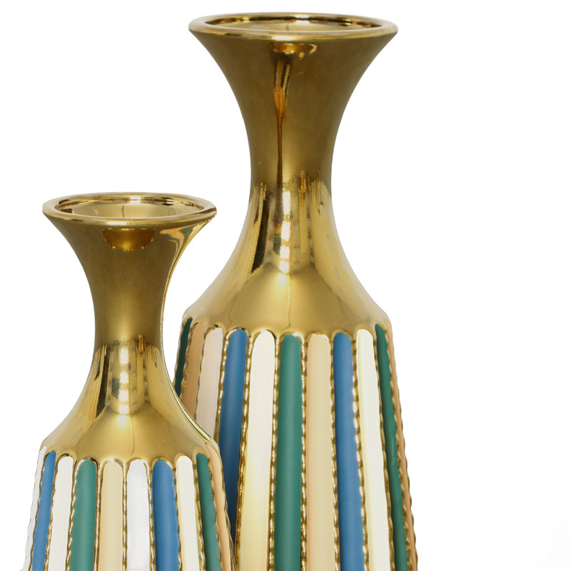 Purity Multi Colored Striped Set Of 2 Vases