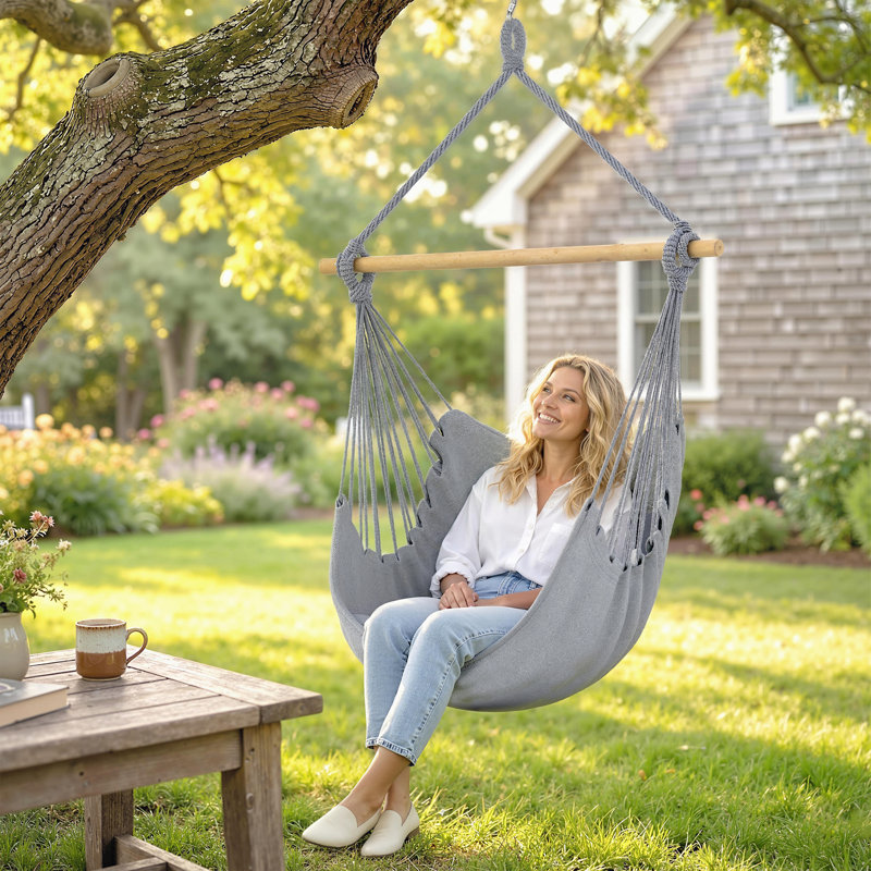 Chaise hamac, fauteuil suspendu en macramé, gris, Gris