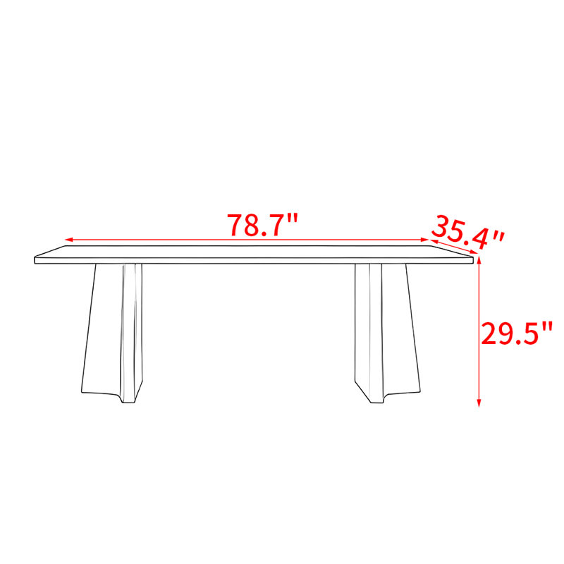 Modern simple rectangular solid wood dining table, 29.5"H x 78.7"L x 35.4"W