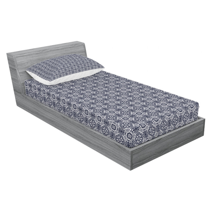 Damask Microfiber Damask Sheet Set, Navy Damask, Twin Sheet Set + Fitted Sheet + 1 Pillowcase
