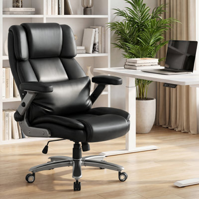 Oversized Office Chair with 3D Kneading Massage and Heat, High Back Executive Massage Chair with 4D Armrests, 5 Quiet Dual Rubber Wheel, Thick Spring Cushion for Heavy-Duty Use