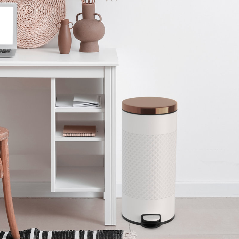 White Stainless Steel Pedal Trash Can with Diamond Design