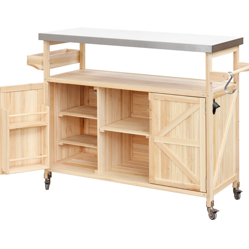 Outdoor Kitchen Storage Island - 50.65In Depth & Ample Space Table With Paper Towel Holder Handy, Natural