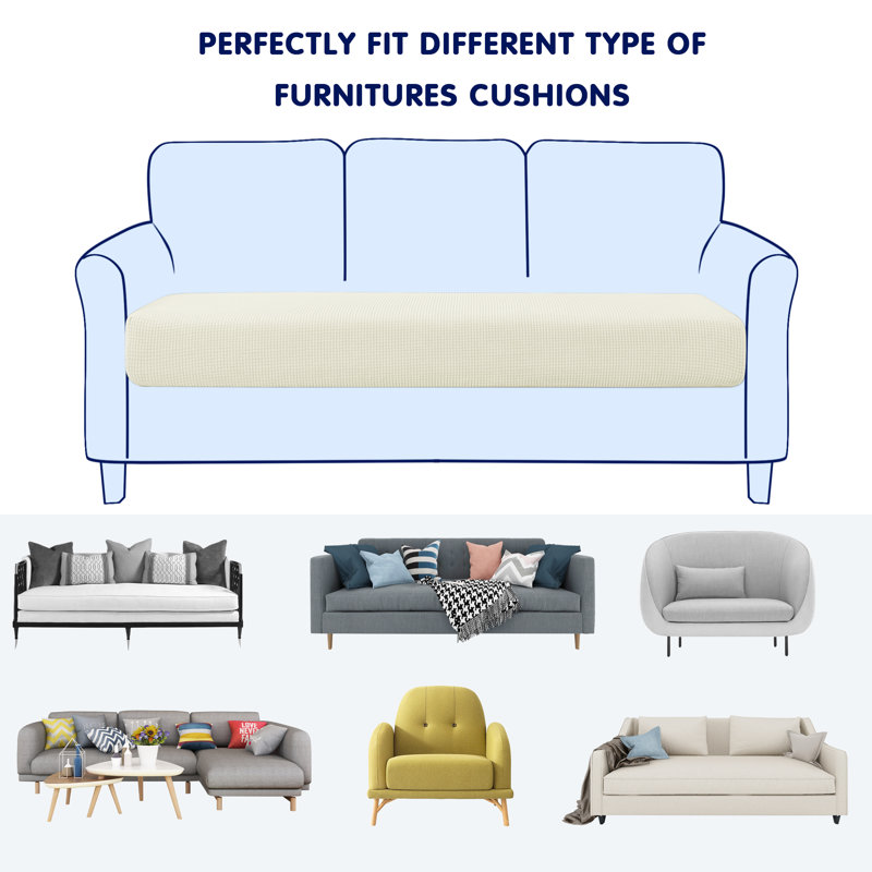 Jacquard Box Cushion Sofa Slipcover, Ivory