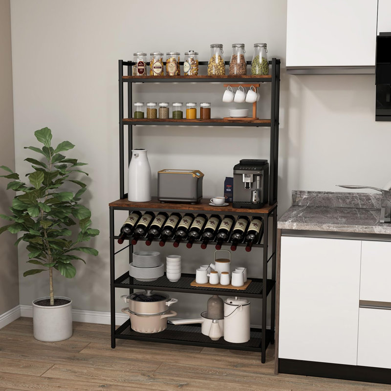Blanken 90cm Metal Standard Baker's Rack with Microwave Compatibility with Wine Bottle Storage