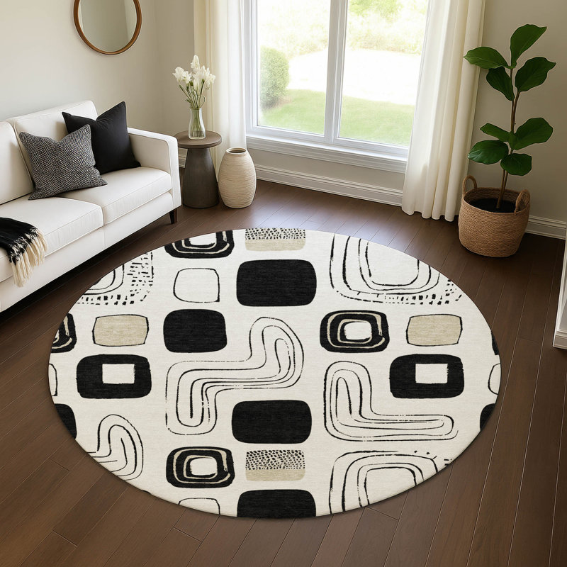 Premium Machine Washable Slesnick AMF1670 Geometric Rug, Round 8'