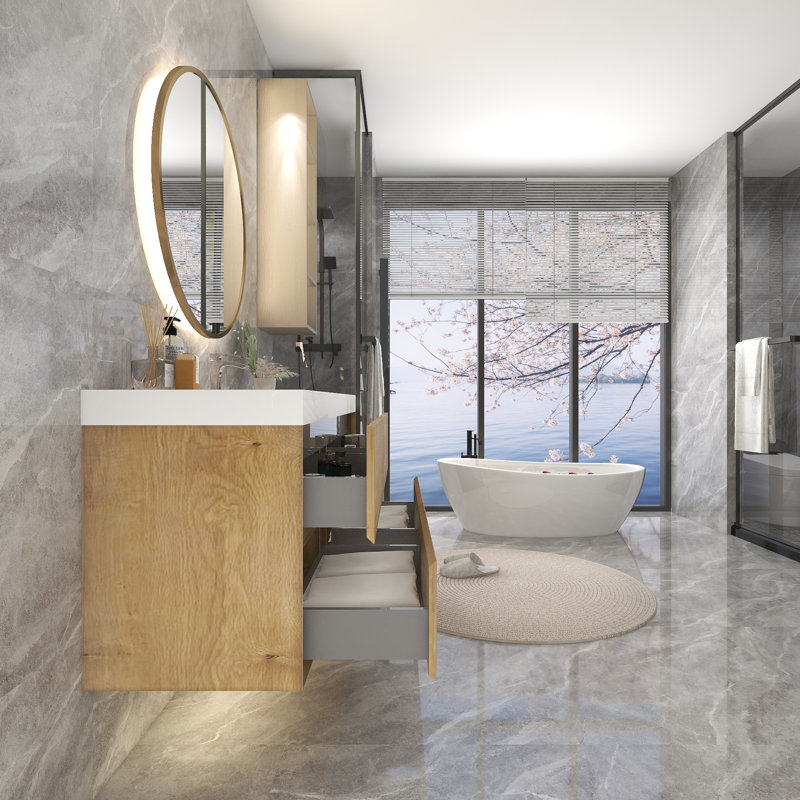 58.6'' Single Bathroom Vanity with Plastic Top, Oak