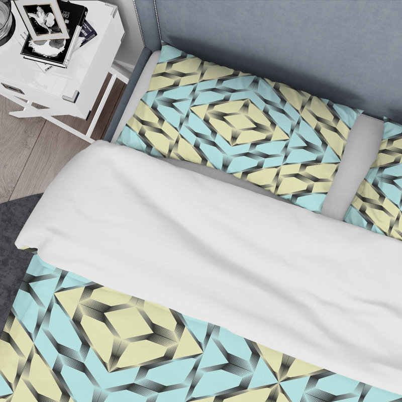 Ensemble de housse de couette Heart Mid-Century, Housse de couette simple + 1 taie décorative, Ornement tendance