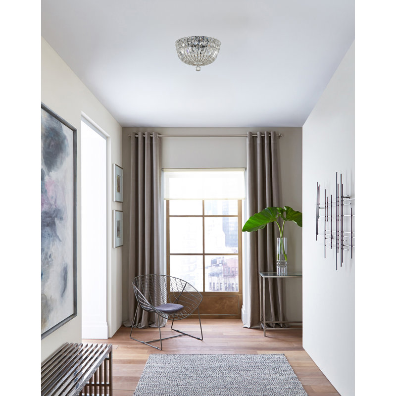 Plafonnier encastré 4 lumières chrome avec cristaux transparents