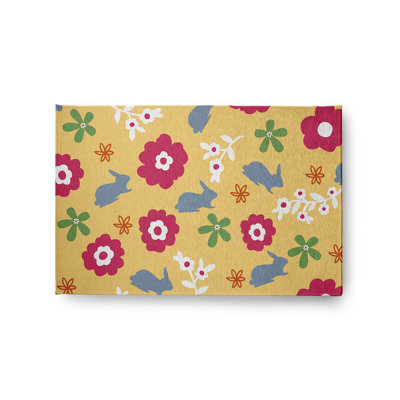 Tapis traditionnel en chenille Flowery Love with Bunnies-CRHF855YE9BL19