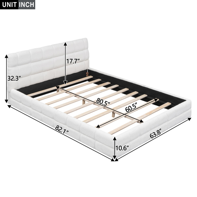 Osuma Upholstered Platform Bed, White, Queen